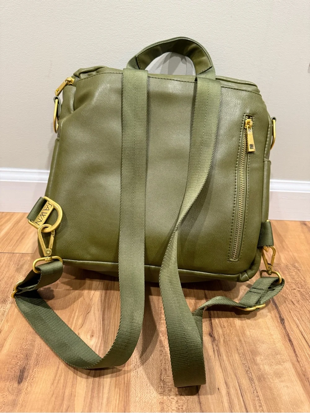 Fawn Design Olive Faux-Leather Backpack Mini with Gold Hardware